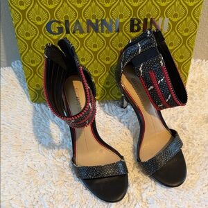Gianni Bini Black and Red Strappy Heels